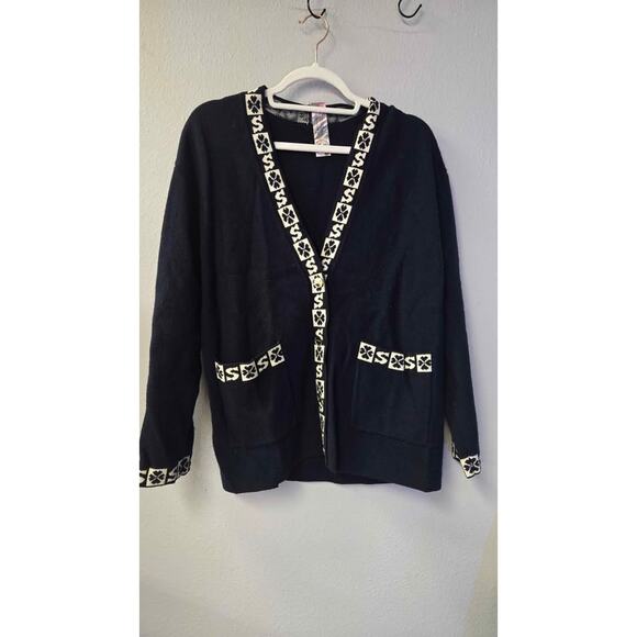 Sandro Paris Black Knit Cardigan Gold Button Clover 'S' Trim Size 2 / Small - Picture 1 of 5